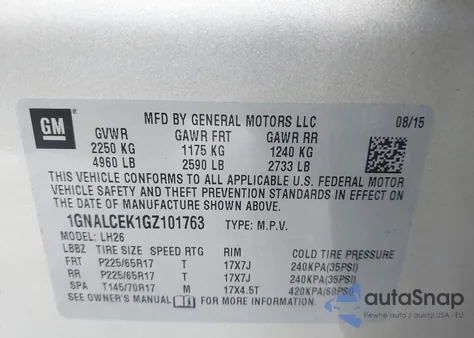 2016 Chevrolet Equinox Lt from USA, damaged, VIN 1GNALCEK1GZ101763